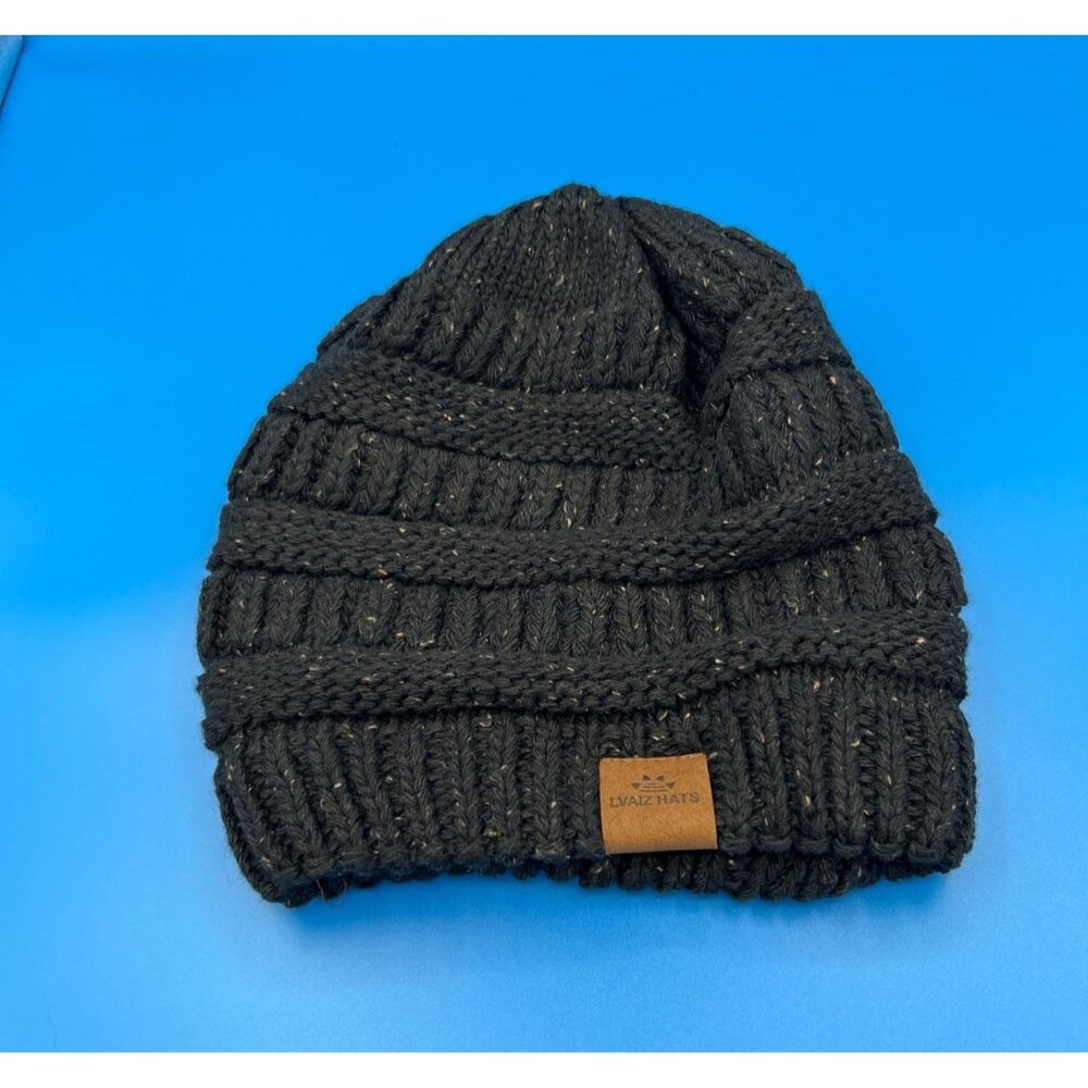 Women Black Winter Knit Beanie with Satin Lining